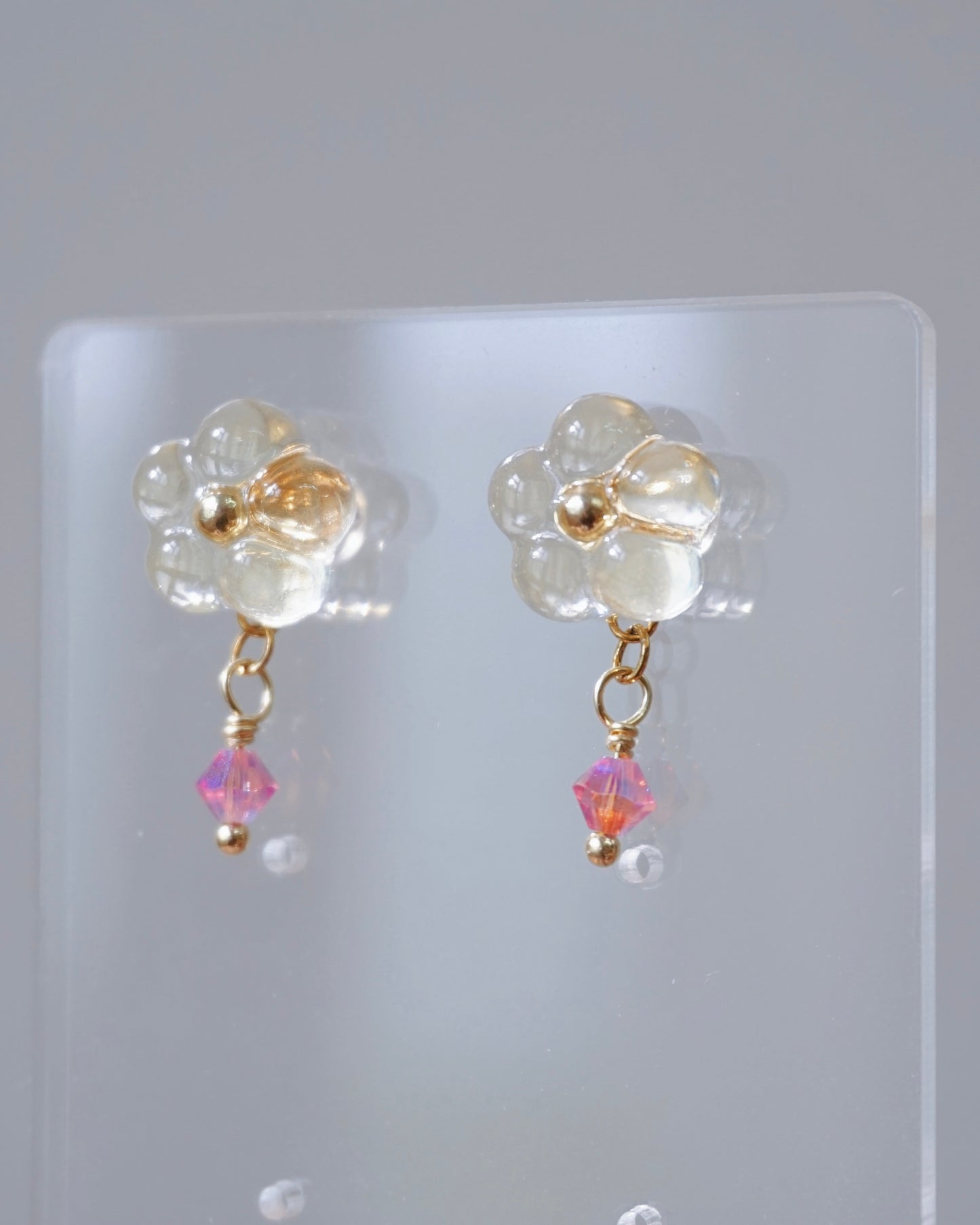 Crystal Bloom Earrings - Original [Glazed Osmanthus/Pink Crystal]