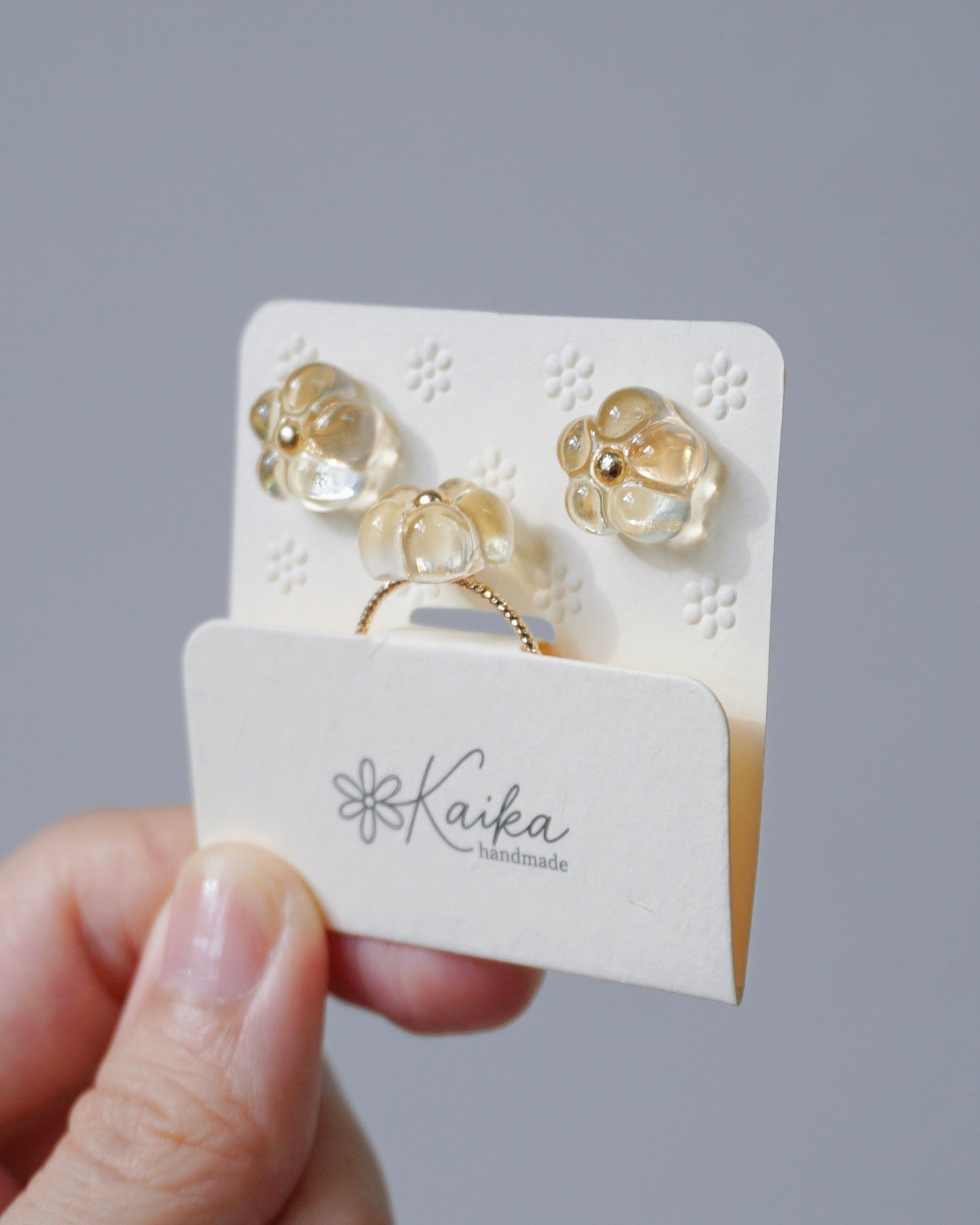 Bloom Earrings & Ring Set - Triple Bloom [Glazed Osmanthus]