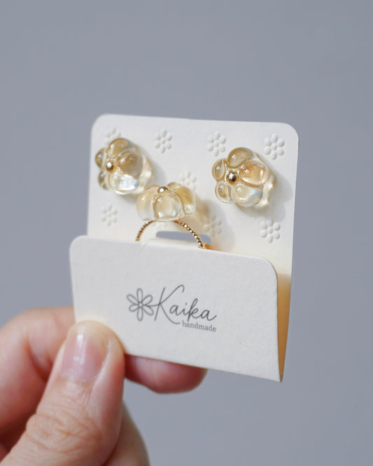 Bloom Earrings & Ring Set - Triple Bloom [Glazed Osmanthus]