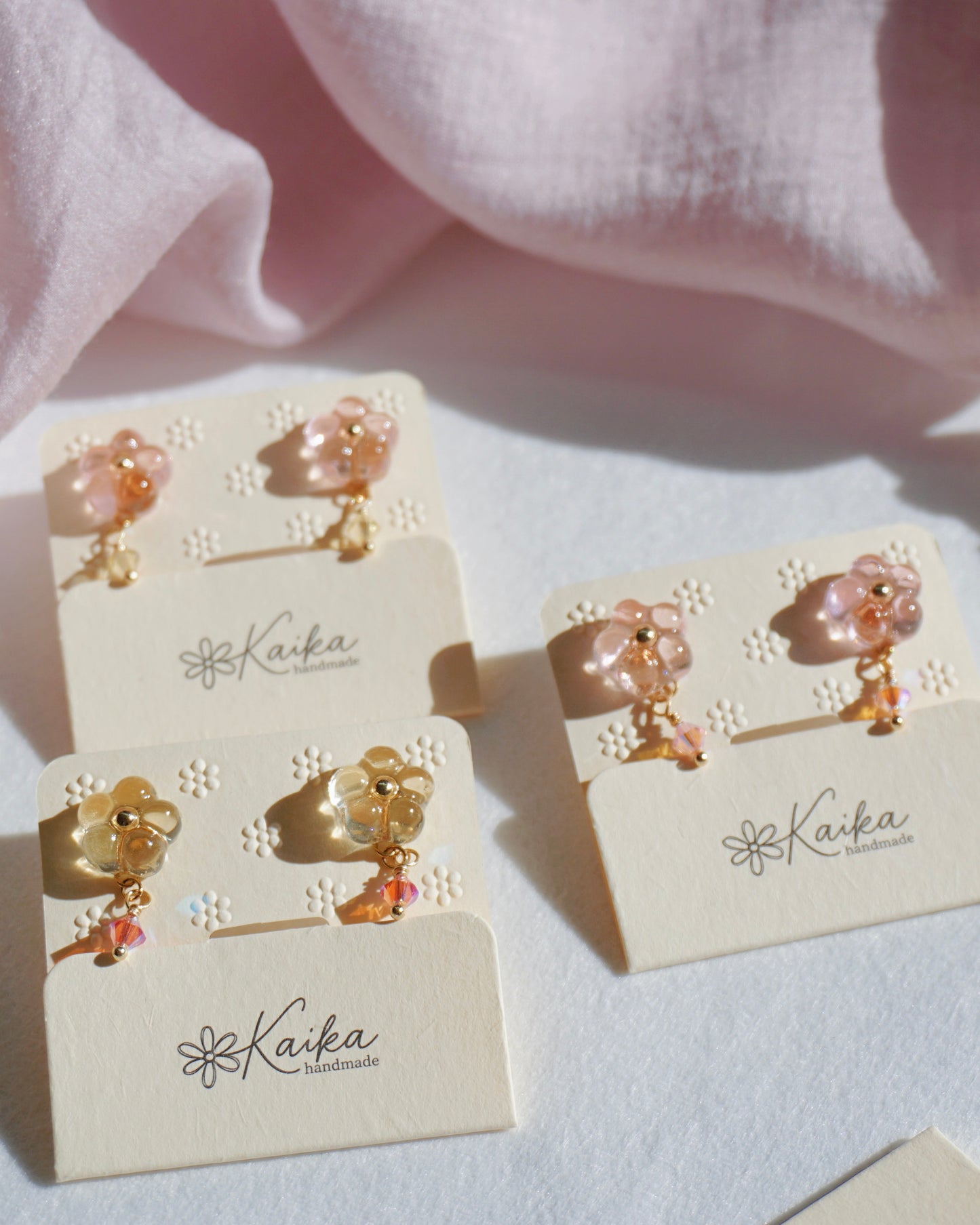 Crystal Bloom Earrings - Original [Glazed Osmanthus/Pink Crystal]