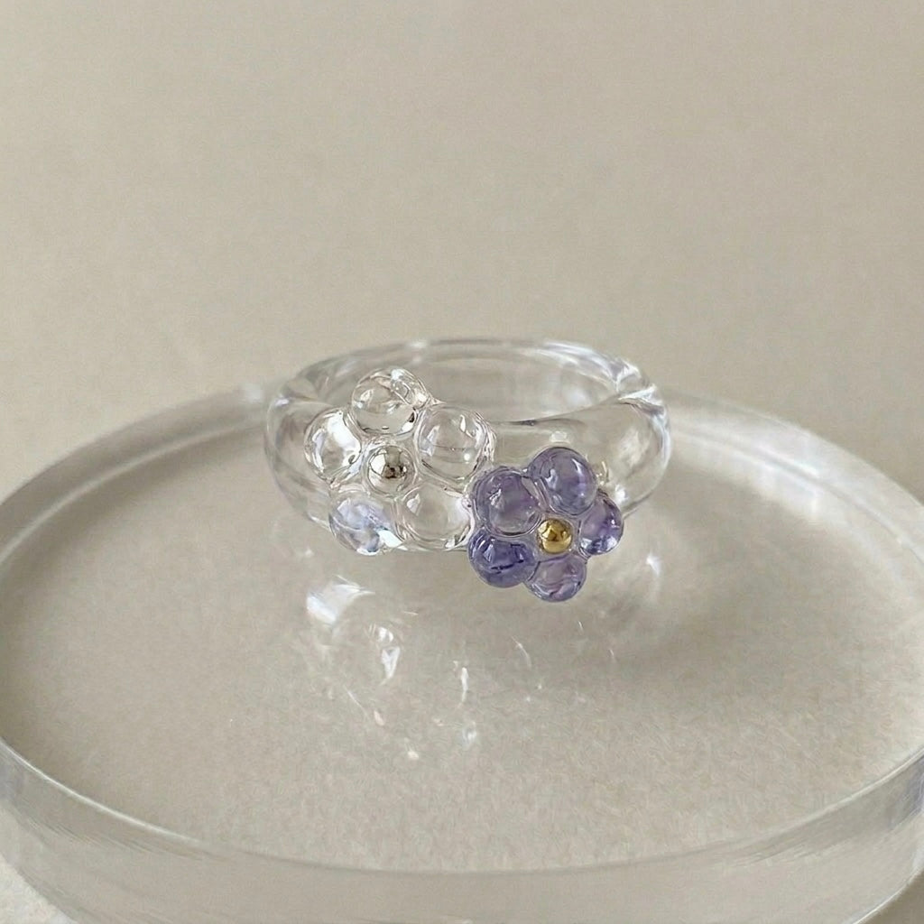 [Clear/Lavender] Twin Blossom Chunky Resin Ring