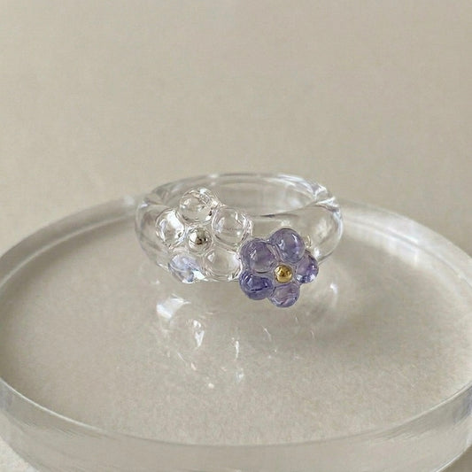 [Clear/Lavender] Twin Blossom Chunky Resin Ring