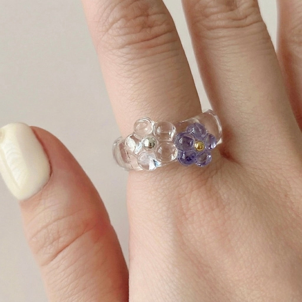[Clear/Lavender] Twin Blossom Chunky Resin Ring