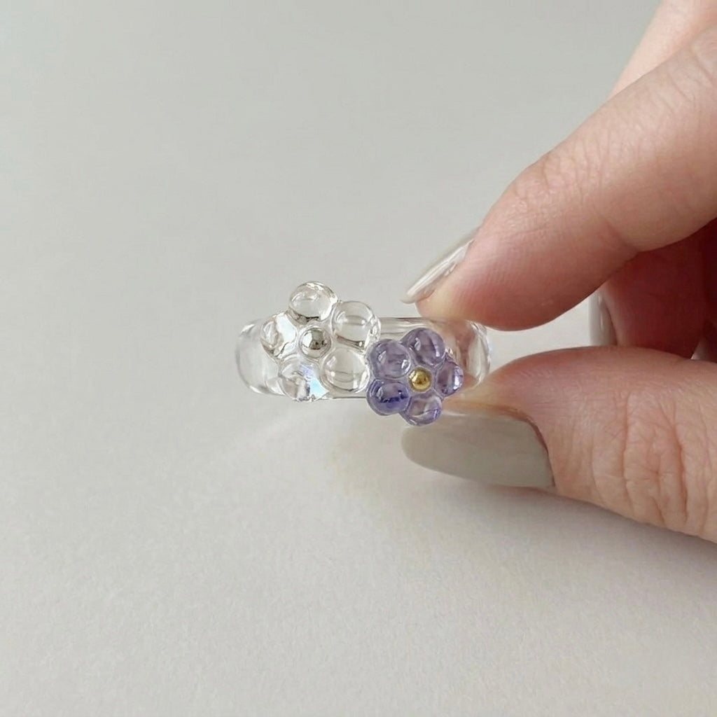 [Clear/Lavender] Twin Blossom Chunky Resin Ring