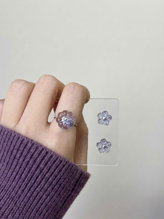 [Pale Lavender] Bloom Earrings & Ring Set