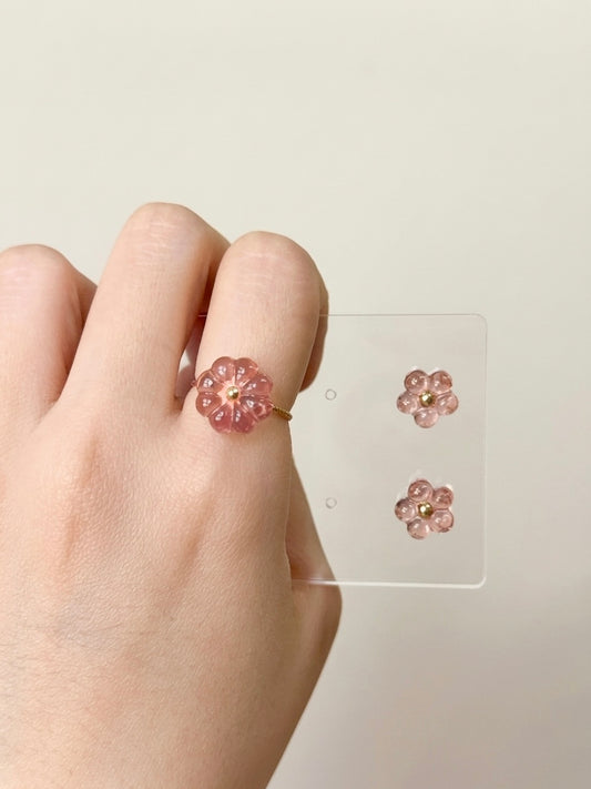 [Coral Pink] Bloom Earrings & Ring Set