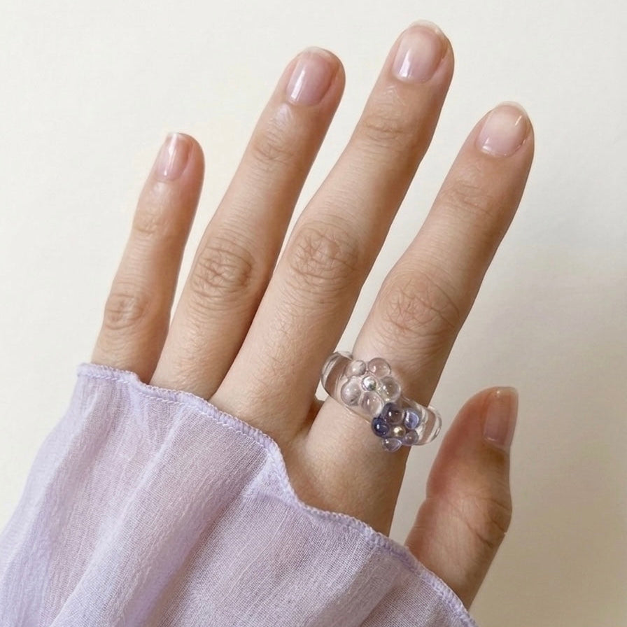 [Clear/Lavender] Twin Blossom Chunky Resin Ring
