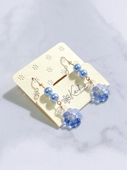 Floral Halo Drop Earrings [Blue Lake]