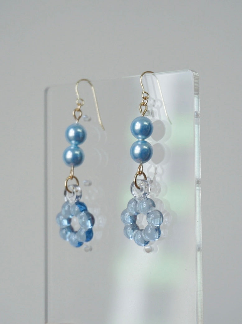 Floral Halo Drop Earrings [Blue Lake]