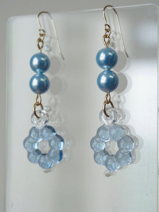 Floral Halo Drop Earrings [Blue Lake]