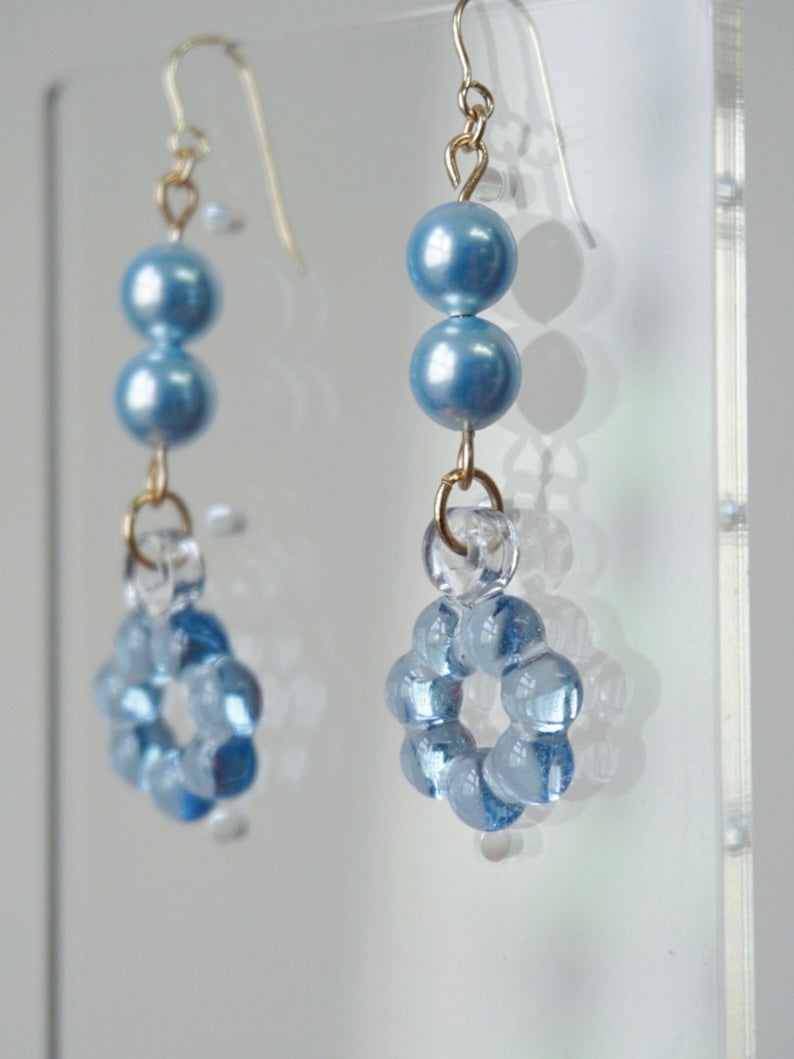 Floral Halo Drop Earrings [Blue Lake]