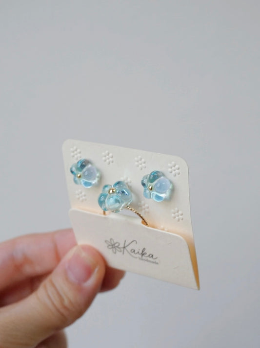 Triple Bloom Earrings & Ring Set [Glazed Celeste]