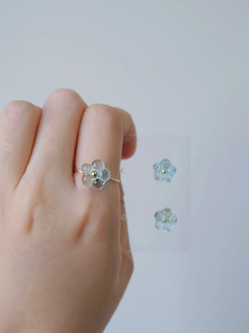 Triple Bloom Earrings & Ring Set [Glazed Celeste]