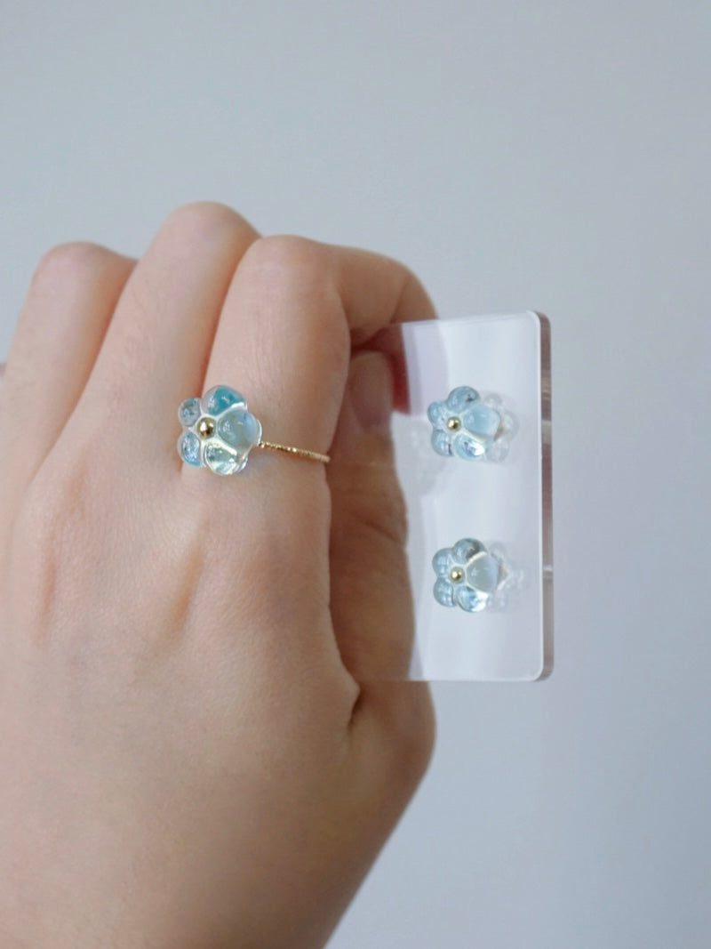Triple Bloom Earrings & Ring Set [Glazed Celeste]