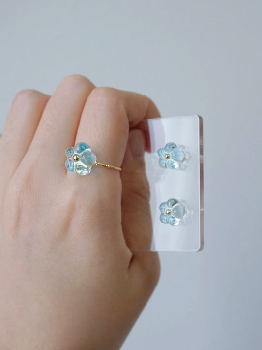 Triple Bloom Earrings & Ring Set [Glazed Celeste]